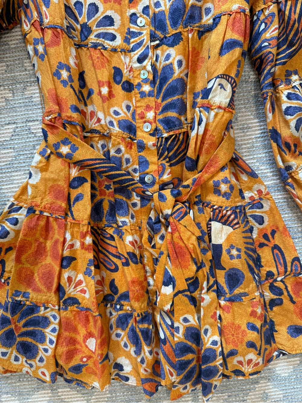 FARM Rio Mustard & Navy Floral Button-Front Dress - Picture 2 of 3